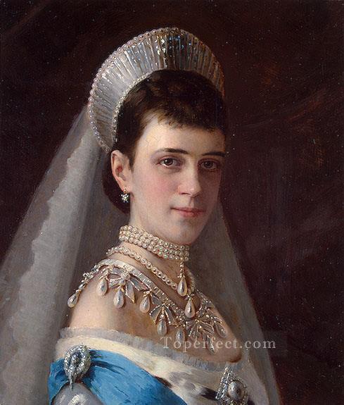 Portrait of Empress Maria Fyodorovna in a Head Dress Decorated with Pearls Democratic Ivan Kramskoi Oil Paintings